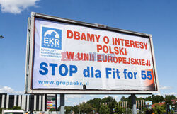 Billboard z hasłem "Dbamy o interesy Polski w Unii Europejskiej!"