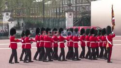 Parada wojsk brytyjskich i francuskich przed Pałacem Buckingham z okazji rocznicy Entente Cordiale - AFP