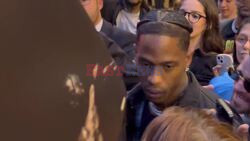 *EXCLUSIVE* The American Rapper Travis Scott leaves a Parisian hotel greeted by his many fans.