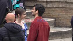 *PREMIUM-EXCLUSIVE* MUST CALL FOR PRICING BEFORE USAGE - The British-American actress Lily Collins shoots a few scenes of the new series of Netflix's 'Emily in Paris' with the Italian actor Eugenio Franceschini out in Rome, Italy.
