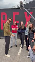 'Deadpool' star Ryan Reynolds interacts with fans asking for autographs as he arrives to Wrexham