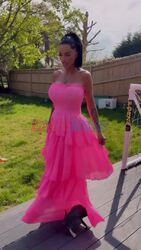 Model Katie Price shows off her Pink Princess dress from JYY London with a little twirl
