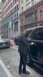 Fashion icon Donatella Versace arrives at the Pre Met Gala Party at Hotel 22 in New York