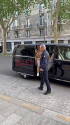 *EXCLUSIVE* - American actress Eva Longoria looked very chic in a beige knitted outfit as she returns to her Paris hotel