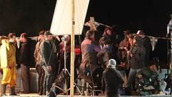 *EXCLUSIVE* *WEB MUST CALL FOR PRICING* - Hollywood actor Brad Pitt looking cold and disheveled filming his new movie "The Riders" with child actress Coco Greenstone in Nea Makri, Athens