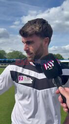 Celebrity players for the Tom Parker Foundation Charity football match interviewed after the game