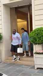 *EXCLUSIVE* Kylian Mbappé and Achraf hakimi spotted leaving the dior Montaigne today in Paris