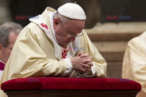 Pope Francis sits in St. Peter's Basilica at the Vatican