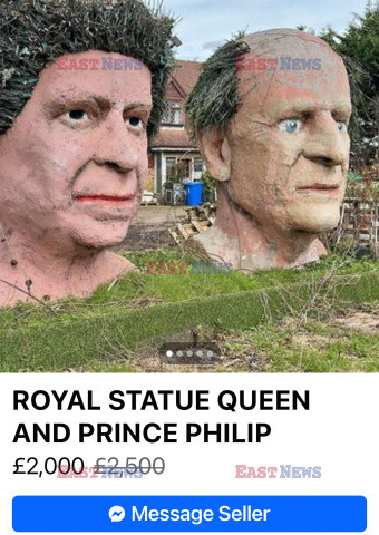 Olbrzymie posągi królowej Elżbiety II i księcia Filipa wystawione na sprzedaż