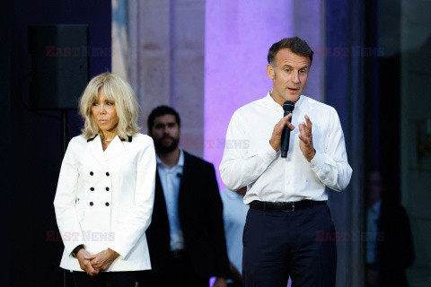 Emmanuele Macron z żoną na festiwalu Fete de la Musiqu