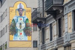 Mural ze św. Ambrożym patronem pszczelarzy w Mediolanie