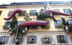 Wielka osmiornica na budynku w Mediolanie