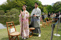 Japońska rodzina królewska na corocznym przyjęciu w cesarskim ogrodzie Pałacu Akasaka